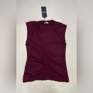LAMADE Naomi Shirred Tank Women Small Burgundy